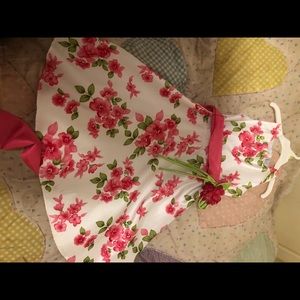 White with pink floral dress